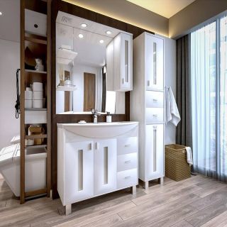 Зеркальный шкаф с подсветкой Бриклаер Бали 4627125412042 правый 90 см лиственница/белый