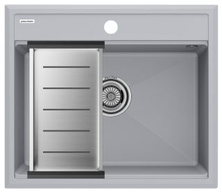 Комплект Paulmark: мойка Stepia 60 и коландер Advance PM115951-GRS+A375-BS серый дым/брашированная нержавеющая сталь