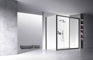 Душевой уголок Veconi Rovigo RV-060B, 2000х1000х1950, черный, стекло прозрачное