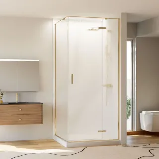 Душевой уголок Veconi Rovigo RV-073RG/R, 800х900х1950, золото брашинг, стекло дождь