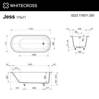 Ванна из искусственного камня WHITECROSS Jess 0223.170071.200 170x70 см белый матовый