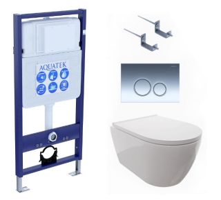 Комплект унитаза с инсталляцией Aquatek SET AQUATEK ПОЛАРИС-024 4в1 с сиденьем Микролифт и клавишей смыва