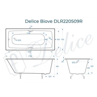 Ванна чугунная Delice Biove DLR220509RB 170х70 с черными матовыми ручками