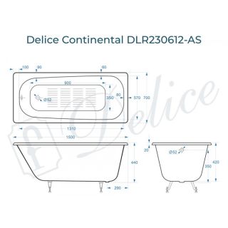 Ванна чугунная Delice Continental DLR230612-AS 150x70 с антискользящим покрытием
