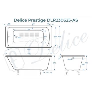 Ванна чугунная Delice Prestige DLR230625-AS 170х75 с антискользящим покрытием