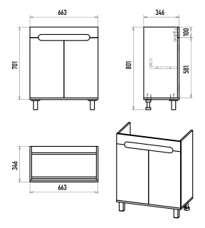 Напольная тумба под раковину Misty Сканди 70см белый/дуб крафт золотой/антрацит