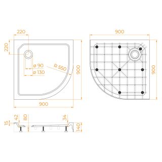 Душевой поддон RGW SMC/R-C W 12350499-01 90x90 см белый