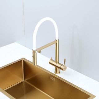 Смеситель для кухни Gappo G4397-83 с подключением фильтра питьевой воды и гибким изливом золото/белый