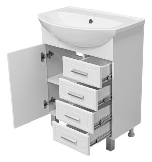 Напольная тумба под раковину Misty Стелла 65см с четырьмя ящиками белый