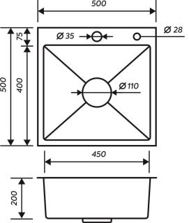 Кухонная мойка РМС MR-5050 с корзиной и дозатором нержавеющая сталь
