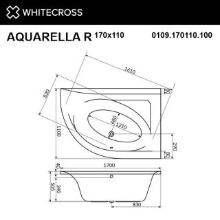 Акриловая ванна WHITECROSS Aquarella 0109.170110.100 правая 170x110 см белый