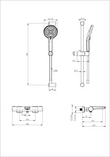 Смеситель для ванны с душевым гарнитуром Wonzon & Woghand WW-C2021-A-BGG с термостатом тёмный графит