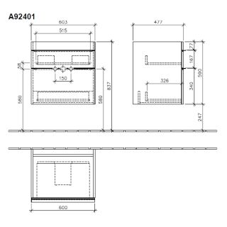 Villeroy Boch A924 01FP VENTICELLO Тумба под раковину 603x590x502 мм, для раковин Venticello 4124 65/66/67, крепежный комплект, цвет Glossy Grey
