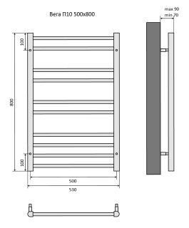Водяной полотенцесушитель Aquatek Вега AQ DR1080BL П10 50x80см чёрный муар