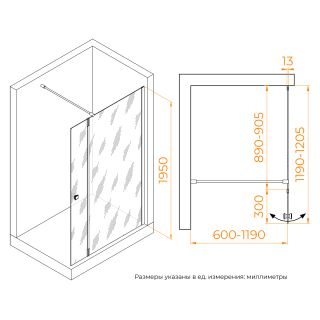 Душевая перегородка RGW WA-054 (WA-010 + Z-072) 351005493-11 90 см хром