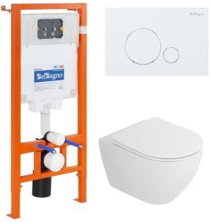 Комплект 4 в 1 BelBagno CZR-6601-TH-TOR/CZR2316SC/BB002-80/BB014-SR-BIANCO унитаз подвесной Cezares STYLUS-TOR CZR-6601-TH-TOR с сиденьем CZR-2316-SC система инсталляции для унитазов BB002-80 с кнопкой смыва BB014-SR-BIANCO