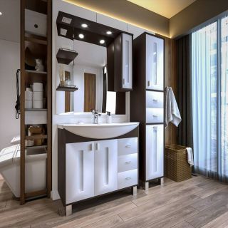 Зеркальный шкаф с подсветкой Бриклаер Бали 4627125411861 правый 90 см венге/белый