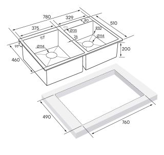 Мойка кухонная Paulmark Kroner PM237851-BS брашированная нержавеющая сталь