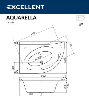 Ванна акриловая Excellent Aquarella R 150 x 100 см