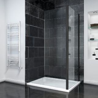 Боковая панель Veconi KP-14B, 900x1950, черный матовый, прозрачное стекло