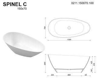 Ванна из искусственного камня Whitecross Spinel C 0211.150070.100 150x70см белый глянец